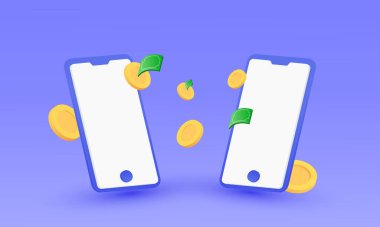 3d cep telefonu para transfer simgesi gerçekçi çizgi film stili vektör tasarımı