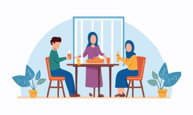 Oruç tutan insanların düz çizimi