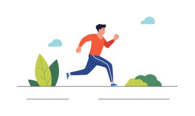 Bir kişinin manzaranın tadını çıkarırken koşup koştuğunu gösteren vektör illüstrasyonu.. tasarım vektörü illüstrasyonu 