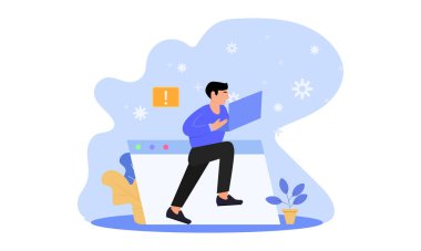 Dizüstü bilgisayarla çalışan bir karakterin Düz Vektör İllüstrasyonuName 