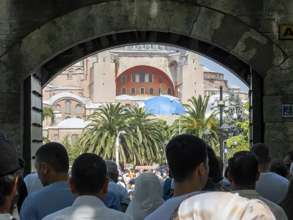 Toegangsdeur Van Blauwe Moskee Met Daarop Hagia Sophia Heilige Grote — Stockfoto