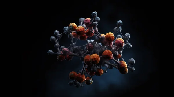 This photo captures the intricate and complex structure of a molecule, showcasing its beauty and scientific significance. The image is taken in stunning 8K resolution, revealing details that are not visible to the naked eye. The molecular structure i