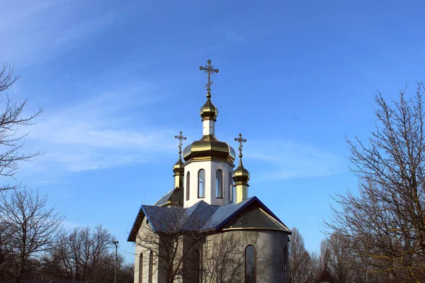 Cúpulas Uma Igreja Ortodoxa Rural — Fotografia de Stock