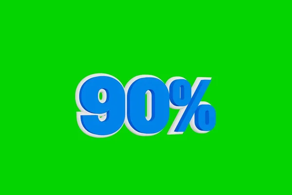 Fiyatı% 90. Yeşil arkaplanda beyaz ve mavi renklerde% 90 şekil 3D animasyon