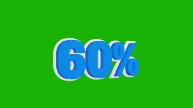 Fiyat% 60. % 60 şekil 3D animasyon beyaz ve mavi renklerde yeşil arka planda