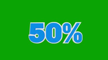 Fiyatı% 50. Yüzde elli şekil 3D animasyon beyaz ve mavi renkli yeşil üzerinde