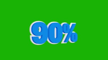 Fiyatı% 90. Yeşil arkaplanda beyaz ve mavi renklerde% 90 şekil 3D animasyon