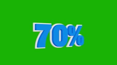 Fiyat% 70. % 70 şekil 3D animasyon beyaz ve mavi renklerde yeşil arka planda