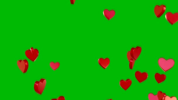 Фон Частинок Червоного Серця Зеленому Фоні — стокове відео