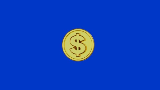 Animace Dolarové Mince Točící Modrém Pozadí Třírozměrný Objekt — Stock video