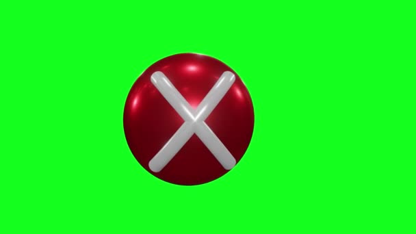3D动画取消交叉在绿色背景上的红色和白色 手指按交叉标志按钮 4K禁止性标志 — 图库视频影像