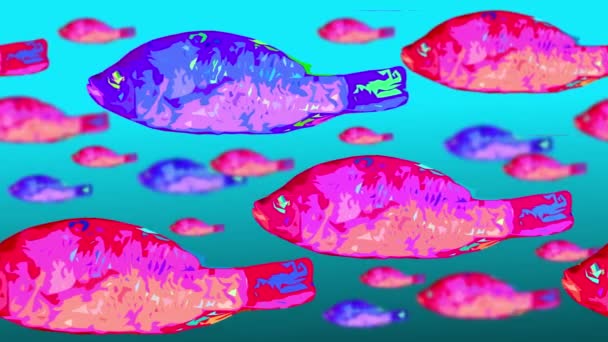 Фоновый Рисунок Рыбы Розовый Фиолетовый Градиентно Синем Фоне Движется Кругу — стоковое видео