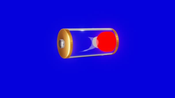 透明的3D图片一个锂电池充电蓝色背景 4K动画 高功率和低功率 红色及绿色海流警告 — 图库视频影像