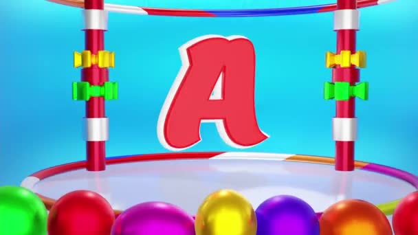 Анімація Букви Означає Дурійське Слово Різнокольоровий Тривимірний Етап Алфавіту — стокове відео