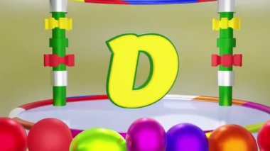 D harfinin 3D animasyonu Durian kelimesinin kısaltması. Çok renkli üç boyutlu alfabe aşaması