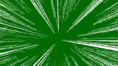 Yeşil arka planda beyaz soyut arka plan. Galaktik ışık hızı. Neon ışıkları hızlı hareket eder. Uzay boşluğunda yıldız hızı. Hızlı bir ışık patlaması. Yıldız patlaması