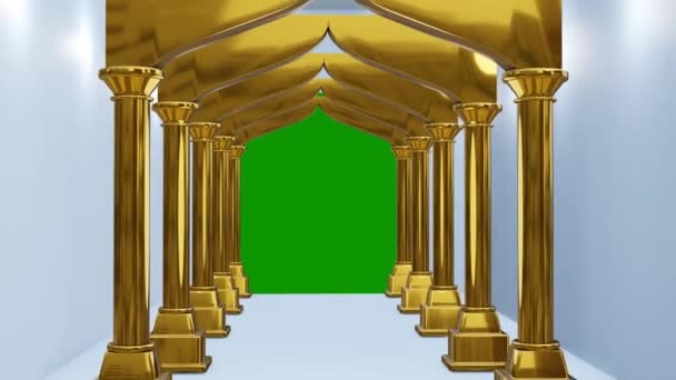 Zlatá Barva Muslimská Mešita Brána Přechod Zeleném Pozadí Video Efekty — Stock video