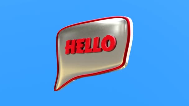 Animation Eines Roten Und Chrommetallischen Hallo Symbols Auf Blauem Hintergrund — Stockvideo