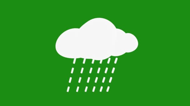 Σύννεφο Και Βροχή Κινουμένων Σχεδίων Πράσινο Φόντο Κινούμενα Σχέδια Της — Αρχείο Βίντεο