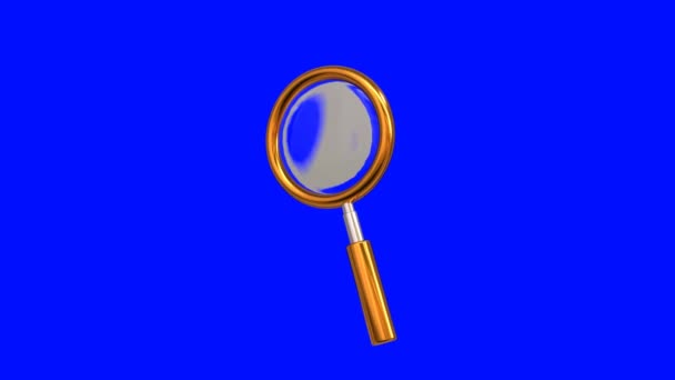 Animated Magnifying Glass Symbol Golden Silver Colors Blue Background Search — Stock Video