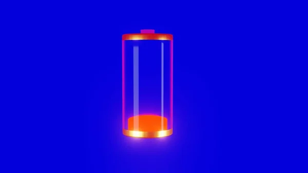 Low power battery 3d illustration on blue background. Low strength. Red warning. 3d rendering