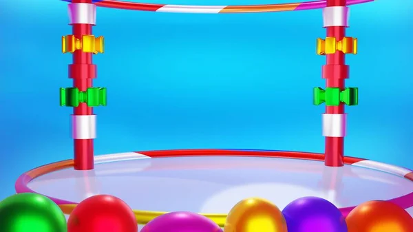 Çok renkli 3D sahne. Çocukların en sevdiği üç boyutlu şablon. 3d oluşturma