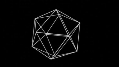 Siyah arka planda beyaz ana hatlı çokgenlerin animasyonu. 4k