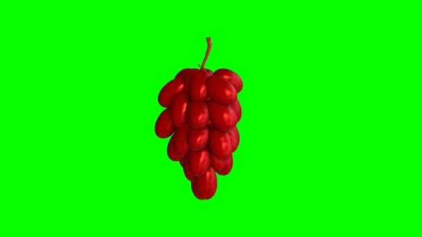 Анимированный Красный Виноград Сорта Вращающийся Зеленом Фоне Рендеры — стоковое видео