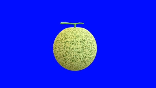 青い背景にメロンの果実の3Dアニメーション 3Dレンダリング — ストック動画