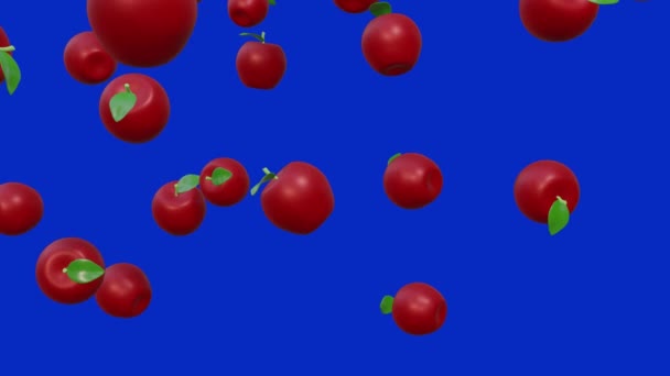 青の背景に落ちるりんごの3Dアニメーション Cgi効果 — ストック動画