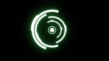 Siyah arkaplanda dönen yeşil parlayan hologram etkisi. 4k görsel efekt