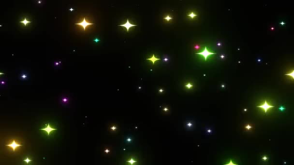 暗い夜に輝くカラフルな星の抽象的な袋 — ストック動画