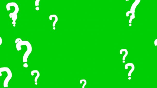 一个问号矩阵的动画在绿色背景上向不同方向扩散 许多具有4K分辨率的问号符号粒子 — 图库视频影像