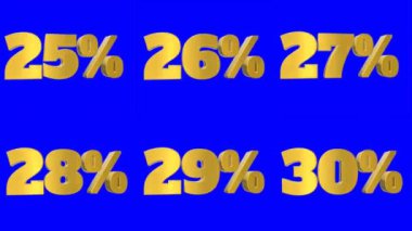 Altın yüzde numarası 3d animasyon dizisi, lekesiz döngüyü mavi üzerinde izole ediyor, sayının sembolü, medya reklam afişi için yüzde şeması