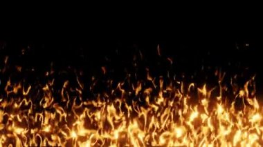 Ateş görsel efekti siyaha izole edildi. Dijital görsel efekt için yanan alevlerin animasyonu. 4k