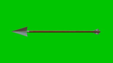Canlandırılmış 3d ok atışı yeşil ile izole edilmiş, video efekti için CGI, krom anahtar vfx, 4k görsel efekt