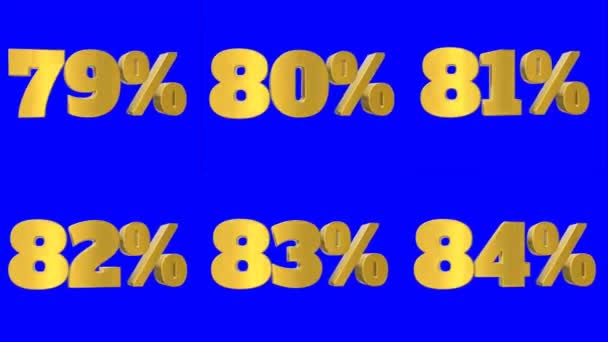 파란색 숫자의 미디어 배너에 퍼센트 다이어그램에 원활한 루핑을 퍼센트 애니메이션의 — 비디오
