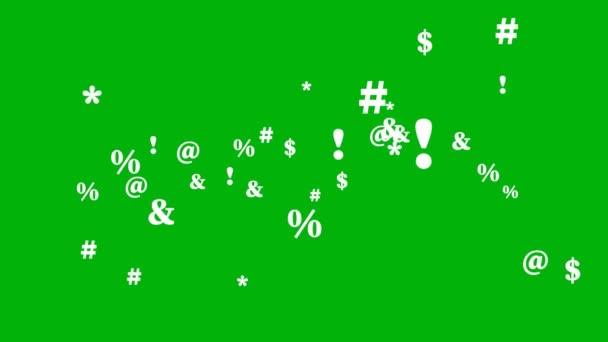 Olika Flygande Symboler Grön Bakgrund Förvirrad Otydlig Suddig Effektsymbol — Stockvideo