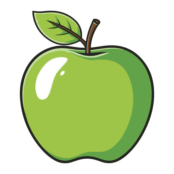 a green apple with a leaf on top