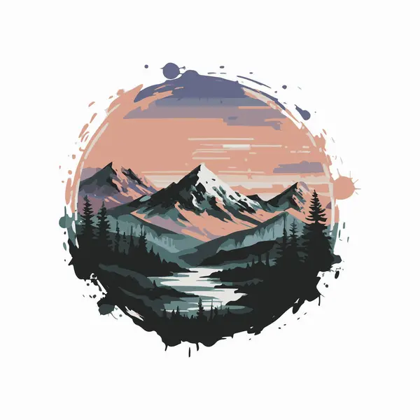 stock vector abstract mountain landscape with trees and mountains. vector illustration