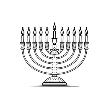 Mumlu menorah, Hanuka 'nın Yahudi sembolü, Hanuka. beyaz arkaplanda izole edilmiş çizgi simgesi, taslak biçim vektör çizimi