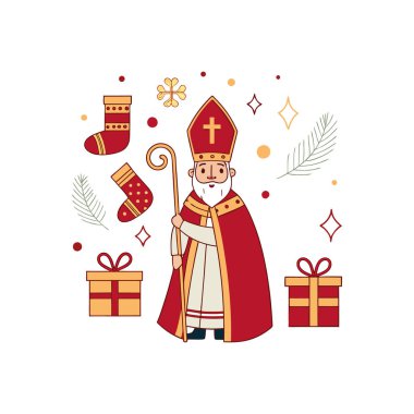 Bir taç ve bir haçla Noel Baba. Mutlu Noeller ve mutlu yıllar.