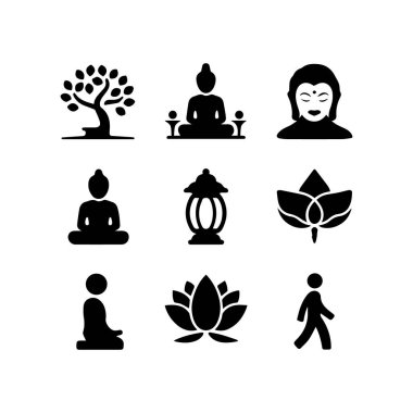 Meditasyon ikonu seti. Basit bir vektör çizimi. meditasyon simgeleri