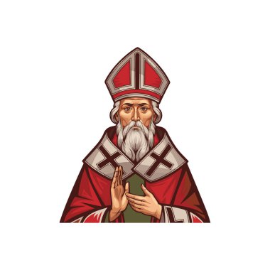 Dikenli bir tacı olan Noel Baba. Beyaz arkaplanda izole edilmiş vektör illüstrasyonu