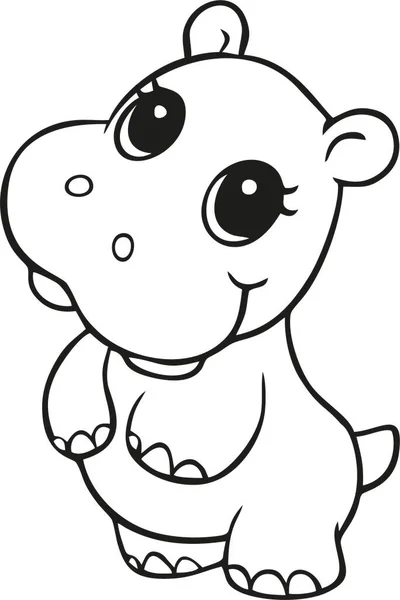 Leuke Hippo Silhouet Vector Illustratie Little Funny Animal Big Cute — Stockvector
