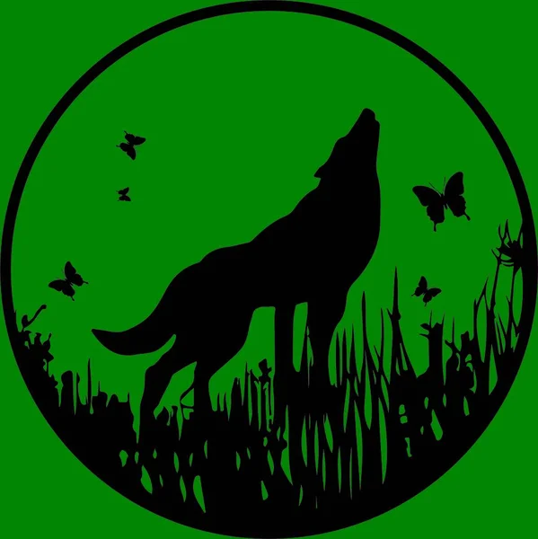 Μαύρο Λύκος Σιλουέτα Σκύλου Στο Φόντο Λευκό Δαχτυλίδι Λύκος Ουρλιάζει — Διανυσματικό Αρχείο