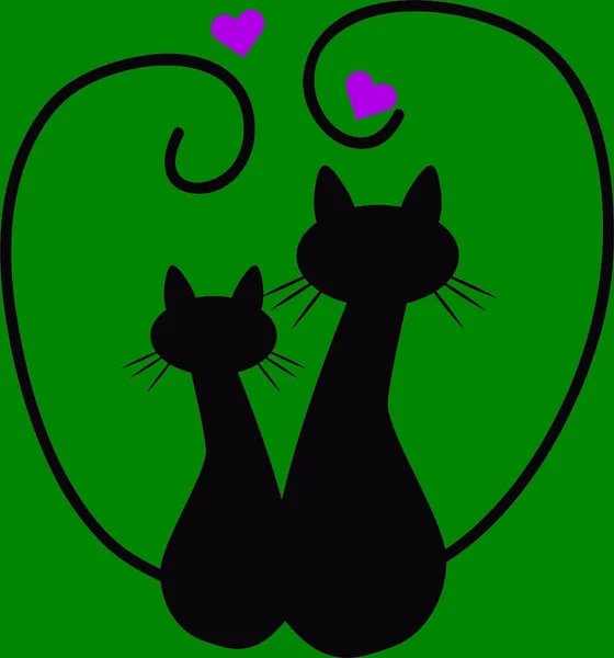 Две Милые Кошки Сидят Спиной Друг Другу Черви Вокруг Кот — стоковый вектор