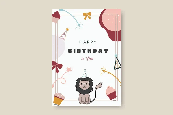 Bezaubernde Tier Geburtstagskarte Vorlage Hintergrund — Stockvektor