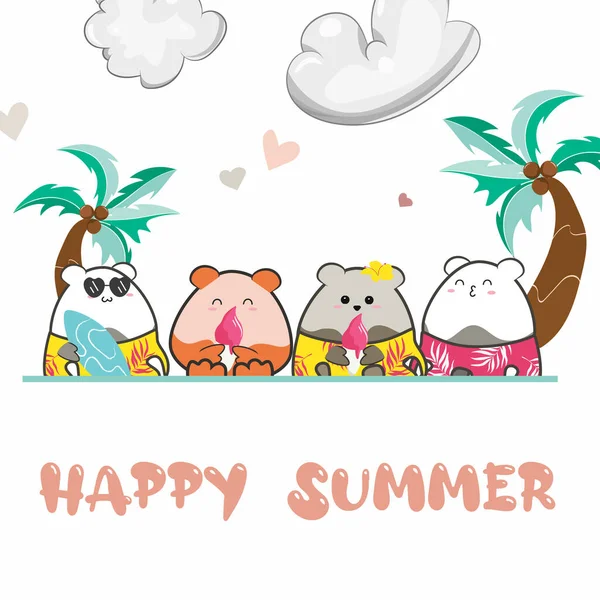 야자나무와 여름을 표현하는 귀여운 포스터 — 스톡 벡터