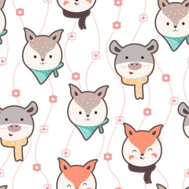 Sevimli çizgi film hayvan arkaplan resimli, kusursuz vektör deseni